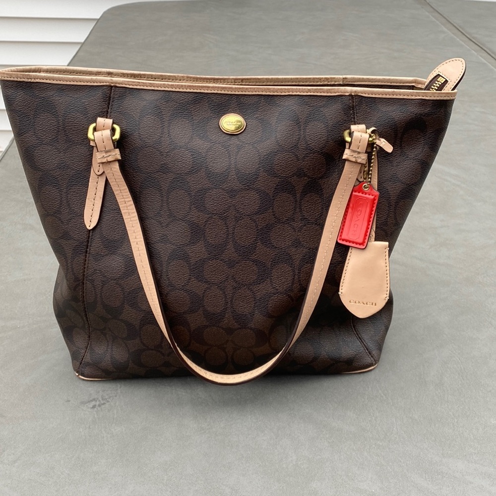 Coach Brown and Cream Tote Bag with Signature Monogram